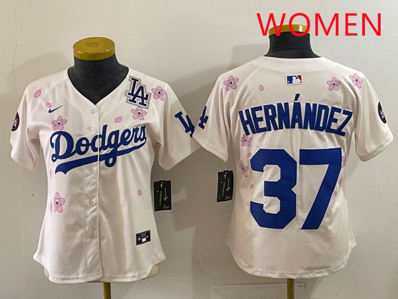 Women Los Angeles Dodgers #37 Hernandez Cream Sakura Edition 2025 Nike MLB Jersey style 40